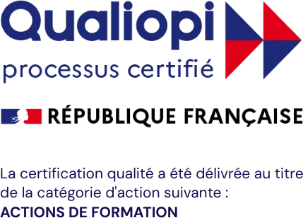 Logo Qualiopi, processus certifié, République française, catégorie actions de formation